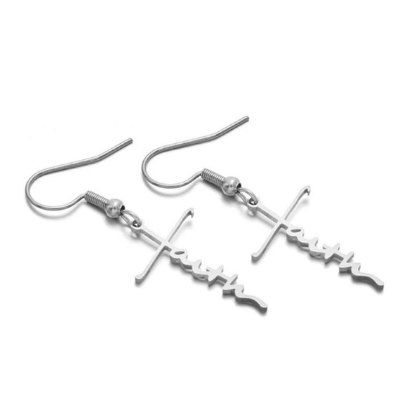 Faith Earrings, Dangle Earrings, Stainless Steel Earrings, Religious - Picture 4 of 4